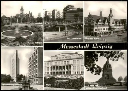 Leipzig DDR Mehrbild-AK  Universitätsgebäude Neues  Völkerschlachtdenkmat 1975