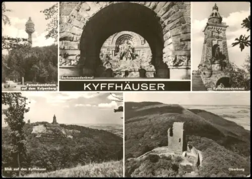 Kelbra   DDR Mehrbild-AK mit Blick auf den Kyffhäuser Barbarossadenkmal 1968