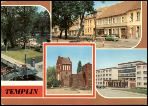 Templin DDR Mehrbild-AK mit Schleuse des Templiner Kanals Am Markt uvm. 1985