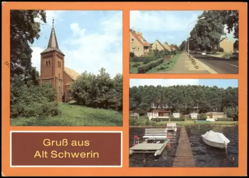 Alt Schwerin DDR Mehrbild-AK mit Backsteinkirche u. Campingplatz C/89 1987/1985