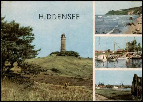 Insel Hiddensee DDR Mehrbild-AK   Leuchtturm Kloster, Neuendorf u. Vitte 1967