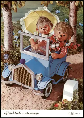 Ansichtskarte  Mecki mit Igel Frau im Auto (Diehl-Film) 1980
