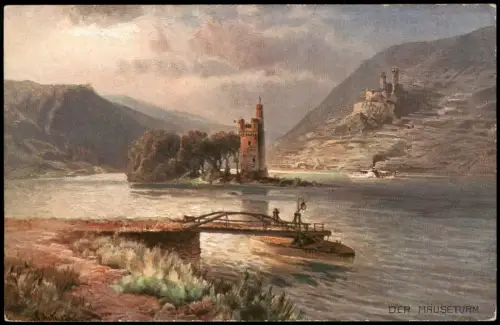 Bingen am Rhein Binger Mäuseturm im Rhein (Künstlerkarte) 1910