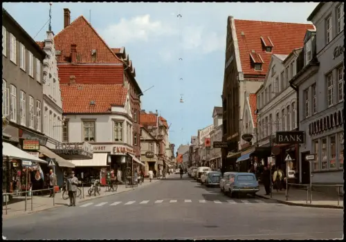 Sonderburg Sønderborg Perlegade, Geschäftsstraße Geschäfte Leute Autos 1970