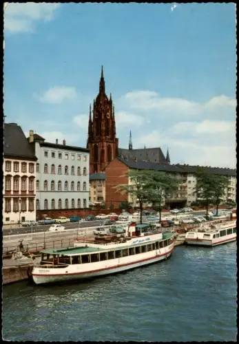 Frankfurt am Main Dom Main Schiffe a.d. Anlegestelle Autos VW Käfer 1969