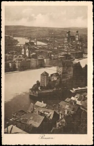 Ansichtskarte Passau Panorama-Ansicht Fluss Zusammenlauf Ortsansicht 1920