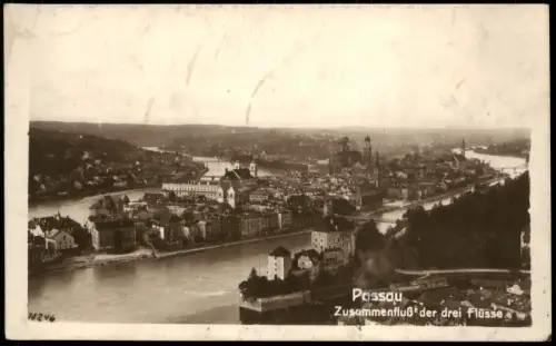 Ansichtskarte Passau Panorama-Ansichn Zusammenfluß der drei Flüsse 1926