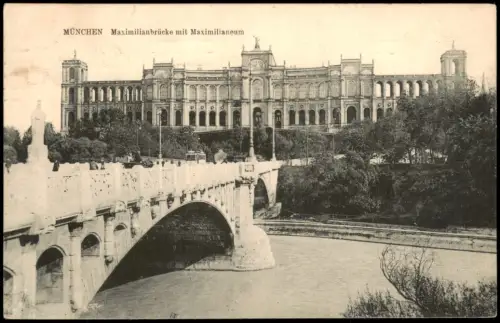 Ansichtskarte  München Maximilianbrücke Maximilianeum 1916  Rollstempel