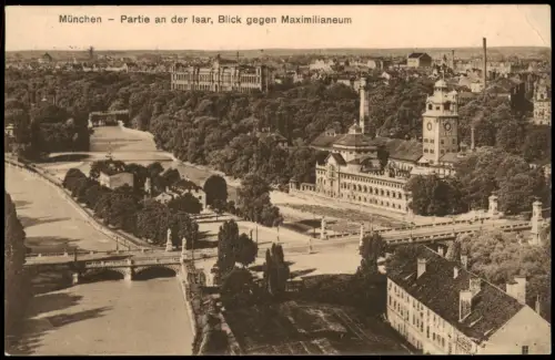 Ansichtskarte München Partie an der Isar, Blick gegen Maximilianeum 1930
