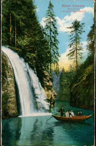 Herrnskretschen Hřensko Edmundsklamm  Kamnitzklamm mit Boot 1914