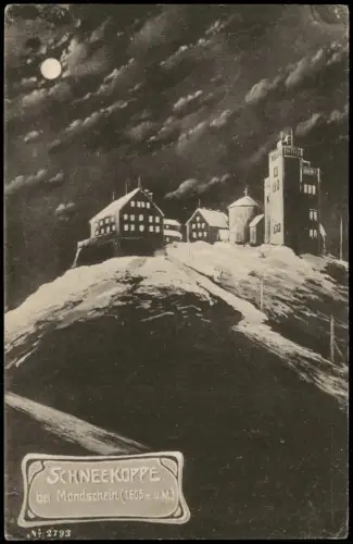 Krummhübel Karpacz Schneekoppe bei Mondschein Sněžka Śnieżka 1910