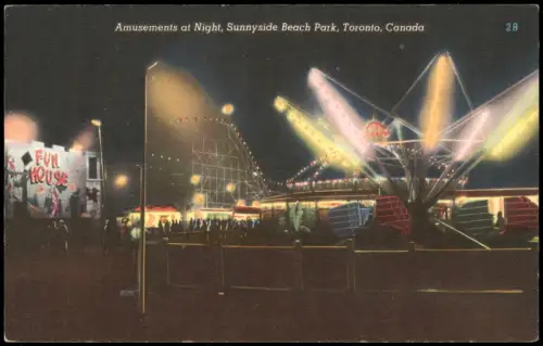 Postcard Toronto Amusements at Night, Sunnyside Beach Park 1953  Canada