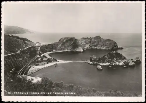 Cartolina Taormina ISOLA BELLA E CAPO S. ANDREA 1940 Sizilien Sicilia