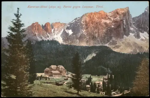 Cartolina Karersee Karersee-Hotel Partie gegen Latemar Tirol 1910