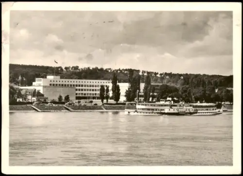 Ansichtskarte Bonn Rhein Dampfer Schiff passiert das Bundeshaus 1950