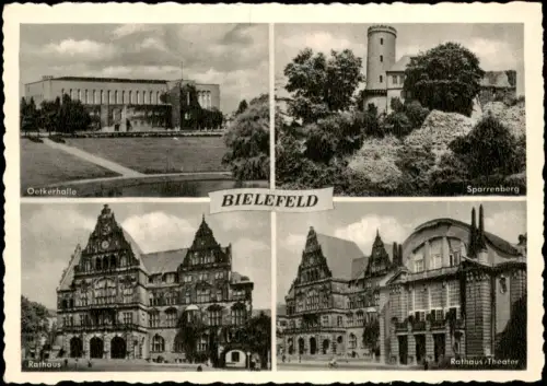 Bielefeld Mehrbildkarte mit Oetkerhalle Sparrenberg Rathaus 1950
