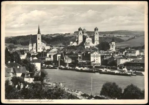 Passau Panorama-Ansicht Donau Hafen Umschlagsverkehr Schiffe 1930
