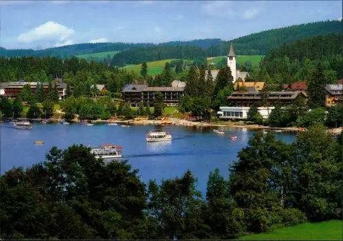 Titisee Blick über den Titisee auf die Uferpromenade und Kirche 1980