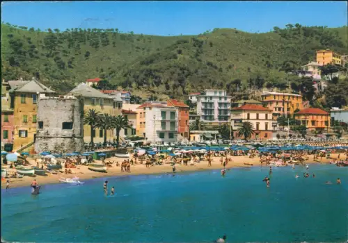 Cartolina Laigueglia Strand von Laigueglia mit Torre Saracena 1966