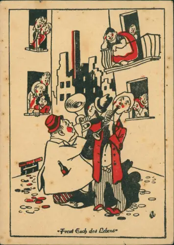 Ansichtskarte  Hinterhofmusikanten - Freut Euch des Lebens 1930