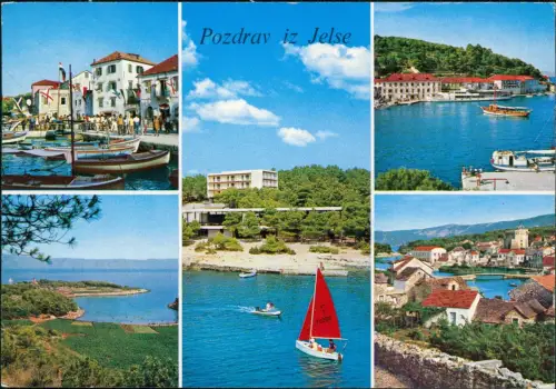 Postcard Jelsa Mehrbildansicht mit Hafen, Küste und Architektur 1982