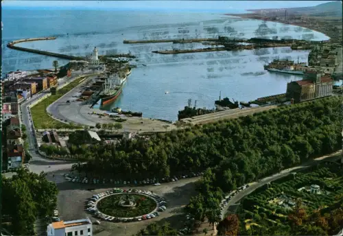 Postale Málaga Hafenansicht mit Paseo de la Farola und Leuchtturm 1974