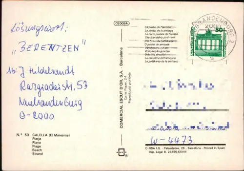 Postale Calella Windsurfer und Strandansicht 2000