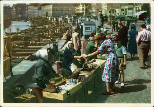 Postcard Kopenhagen København Fischmarkt am Gammel Strand 1953