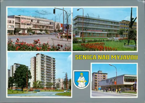 Senica nad Myjavou Senitz Mehrbildkarte mit Stadtansichten und Wappen 1975