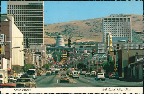 Salt Lake City State Street mit Blick auf das Utah State Capitol 1978