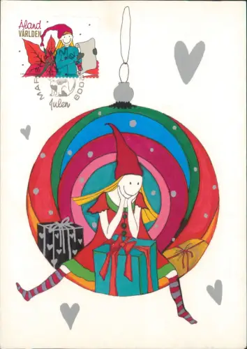 Weihnachtliche Illustration mit Mädchen auf Christbaumkugel Briefmarke 2009