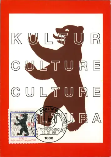 Ansichtskarte Berlin Berliner Bär - Kulturstadt Europas 1988 1988