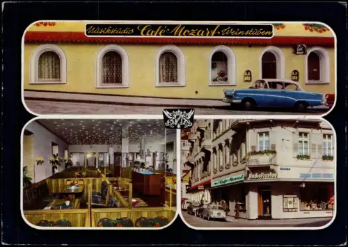 Ansichtskarte Baden-Baden 3 Bild Cafe Mozart Musik-Studio 1964