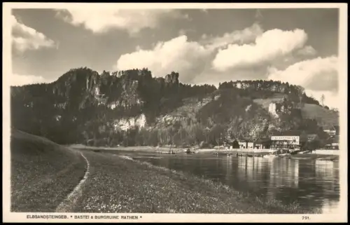 Ansichtskarte Rathen Burgruine und Bastei 1930