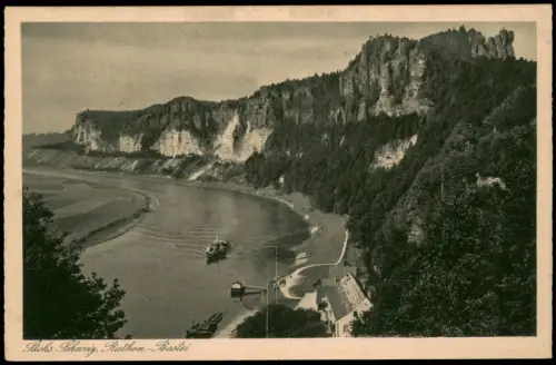 Ansichtskarte Rathen Basteifelsen Sächsische Schweiz Elbdampfer 1928