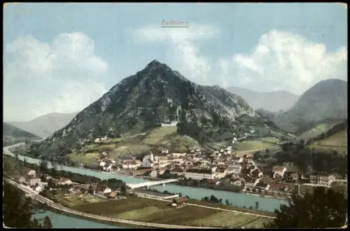 Tüffer Laško Panorama von Laško mit Fluss Savinja und Berg Hum 1909