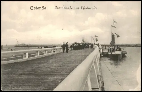 Postkaart Ostende Oostende Promenade sur l'Estacade - Dampfer 1917