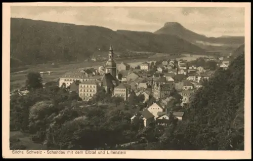 Bad Schandau Panorama-Ansicht Sächs. Schweiz mit dem Elbtal und Lilienstein 1920