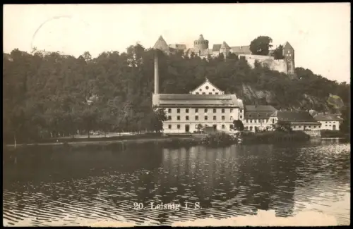 Ansichtskarte Leisnig Fluss Partie Blick auf eine Fabrik Fotokarte 1910