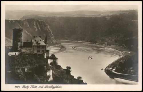 Ansichtskarte St. Goarshausen Burg Katz mit Loreleyfelsen am Rhein 1920