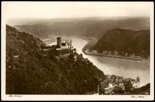 Ansichtskarte St. Goarshausen Burg Katz mit Rhein Panorama 1930