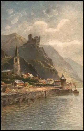 St. Goarshausen Burg Katz am Rhein Künstlerkarte, Astudin-Karte 1920