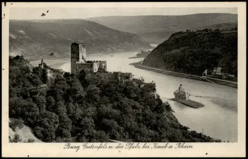Ansichtskarte Kaub Burg Gutenfels und Pfalz, Rhein-Panorama-Blick 1937