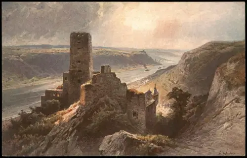 Ansichtskarte Kaub Künstlerkarte Astudin-Karte Burg Gutenfels am Rhein 1910