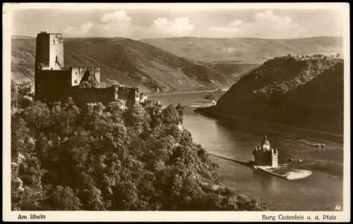 Ansichtskarte Kaub Burg Gutenfels mit der Pfalz im Rhein 1929