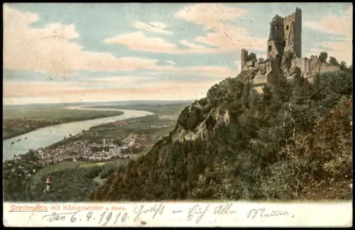 Königswinter Drachenfels am Rhein, Königswinter Rhein Panorama 1910