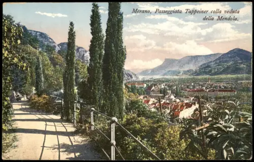 Meran Merano Panorama  Passeggiata Tappeiner colla veduta della Mendola 1924