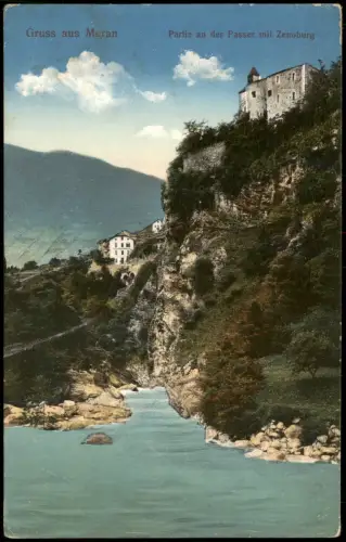 Meran Merano Partie an der Passer mit Zenoburg Alto Adige, Italia 1910