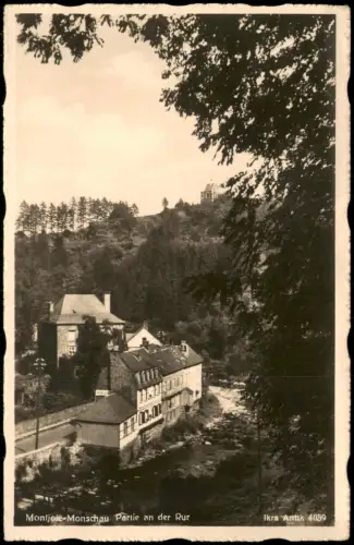 Ansichtskarte Monschau/Eifel Montjoie Ortsansicht Partie an der Rur 1930