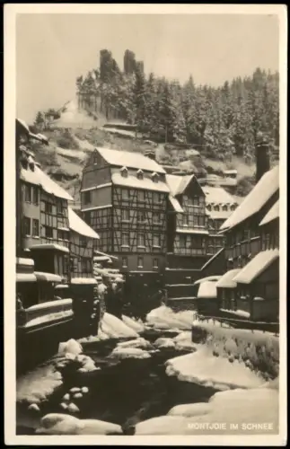 Monschau/Eifel Montjoie Ortsansicht im Schnee, Eis überall, Fachwerkhäuser 1930
